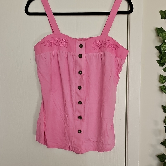 Maurices Tops - Maurices Pink Embroidered Button-Front Cami